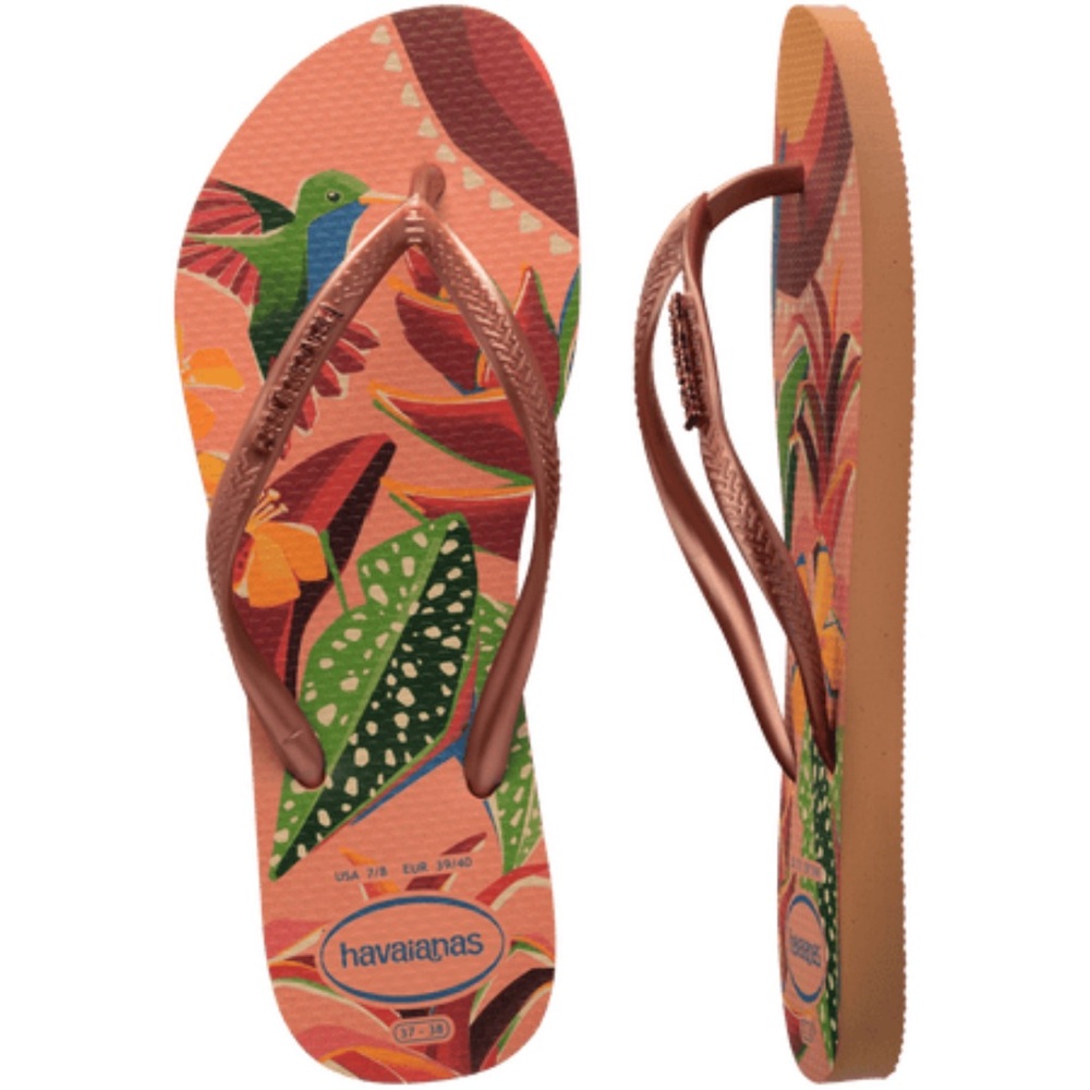 Havaianas Slim Tropical Flip Flops- Peach Printed Sandals